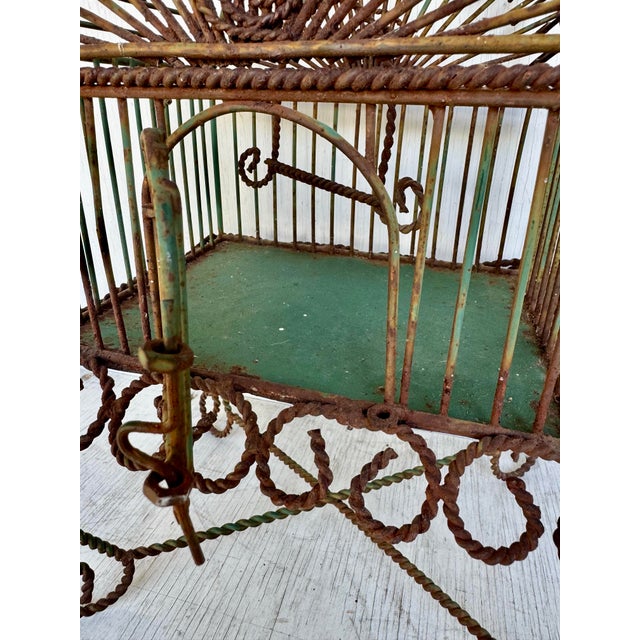 Bottle Green Vintage Hanging Iron Super Cute Bird Cage Boho Chic For Sale - Image 8 of 10