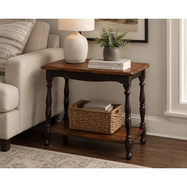 English Mid 20th Century Old Chapel™ Solid Wood Turned-Leg Accent Table in Satin Walnut & Dark Walnut For Sale - Image 3 of 3
