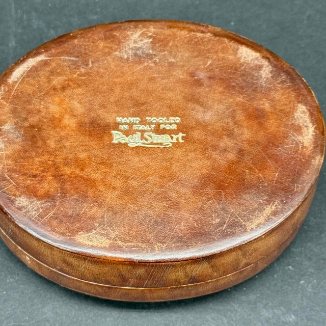 Brown 1970s Small Oval Italian Hand Tooled Leather Box by Paul Stuart For Sale - Image 8 of 12