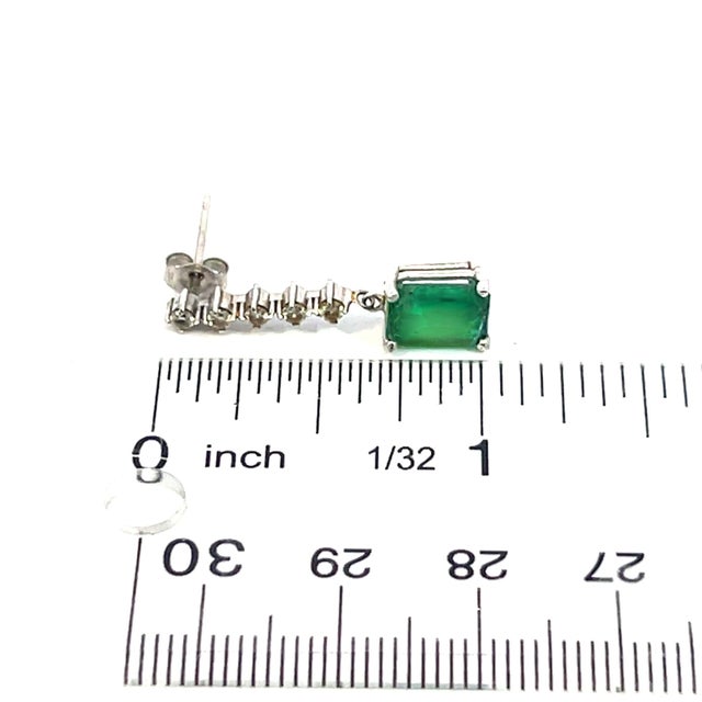Natural Emerald Diamond Dangle Earrings 14k W Gold 3 TCW Certified For Sale In New York - Image 6 of 10