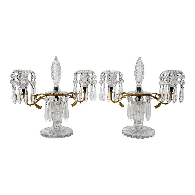 Pair of French Louis XVI Style Cut-Crystal and Gilt-Metal Candelabra, Circa 1880–1900 For Sale