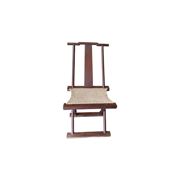 Antique Chinese Folding Chair With Woven Fabric Seat, Early 20th Century For Sale - Image 4 of 6