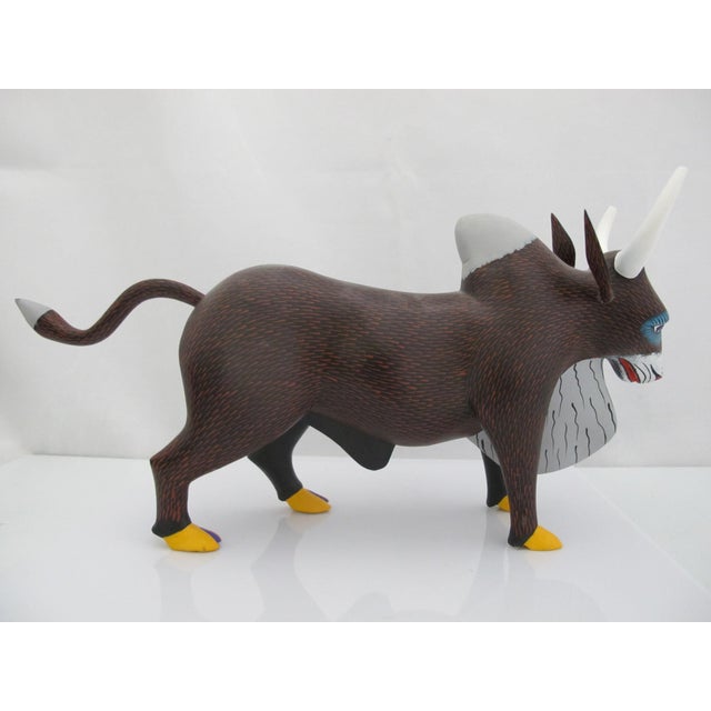 Alebrije Oaxaca Mexico Morales Folk Art Carved Wood Bull Figurine Sculpture For Sale In Portland, OR - Image 6 of 11