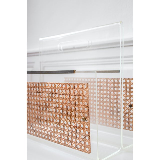 Plastic Magazine Rack in Acrylic Glass and Caning, 1970s For Sale - Image 7 of 17