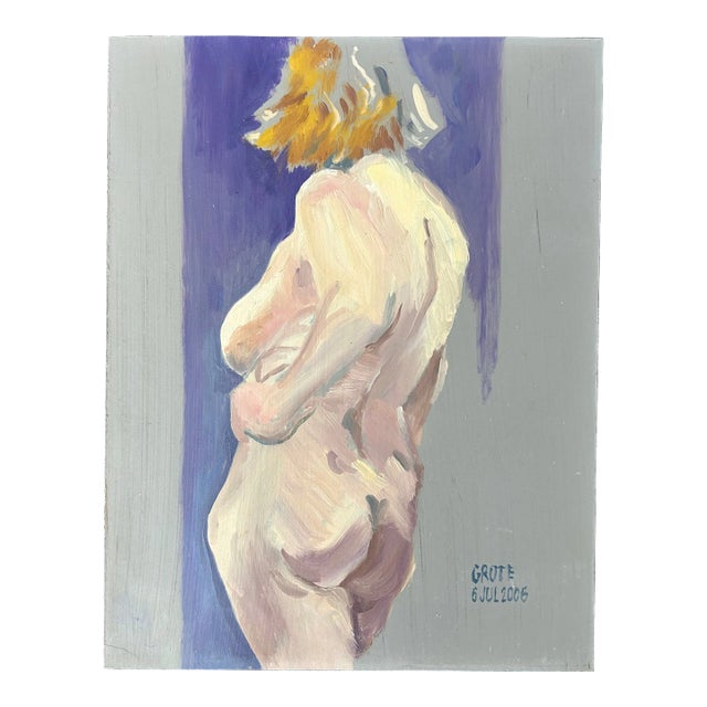 Contemporary Oil Painting on Panel of Nude Woman 8.5” X 11” by Artist Harold Grote For Sale