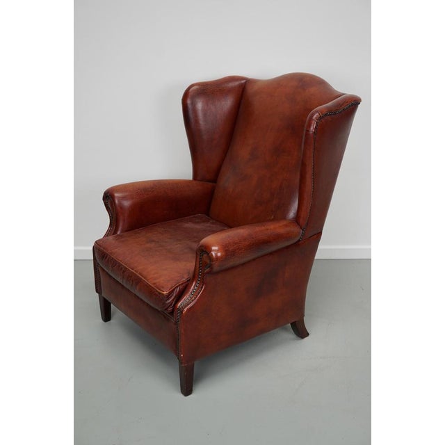 Animal Skin Vintage Dutch Cognac Wingback Leather Club Chair For Sale - Image 7 of 18