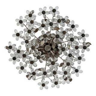 Filigree Flush Mount with Crystal Flowers from Maison Baguès, France, 1920s For Sale