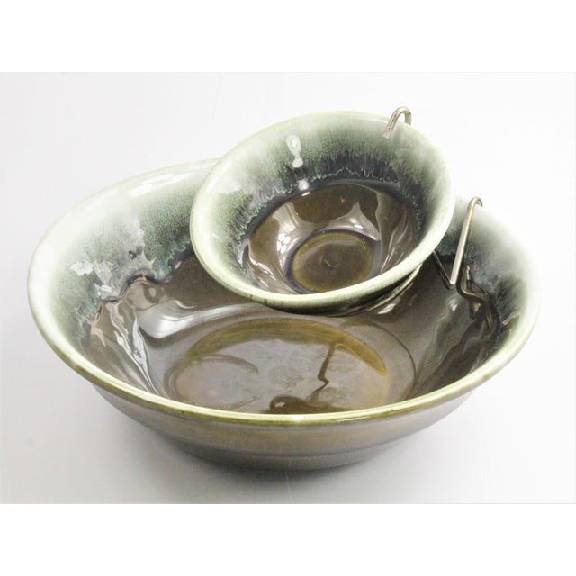 MidCentury Modern Pottery Green Drip Glaze Chip & Dip Serving Bowls Chairish