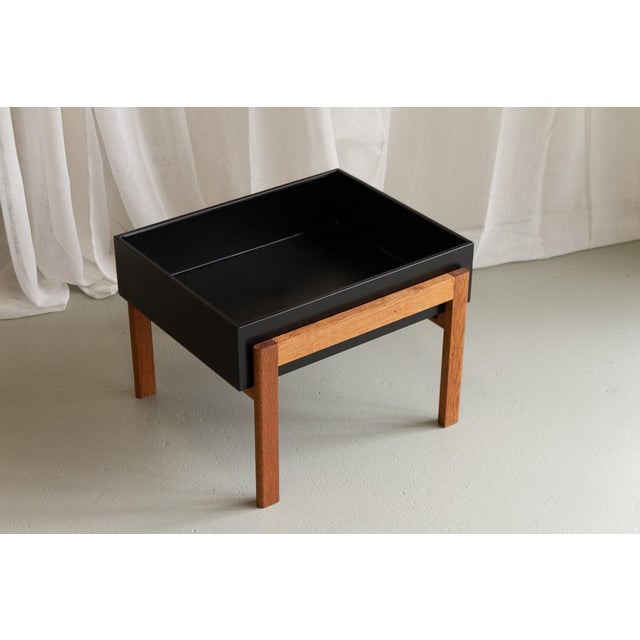 Danish Modern Oak Planter, 1960s. Scandinavian Mid-Century Modern minimalist planter with oak frame and black lacquered...