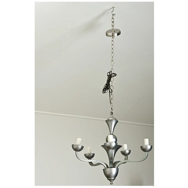 Mid-Century Modern French Vintage Modern Pewter-Tone Chandelier For Sale - Image 3 of 12