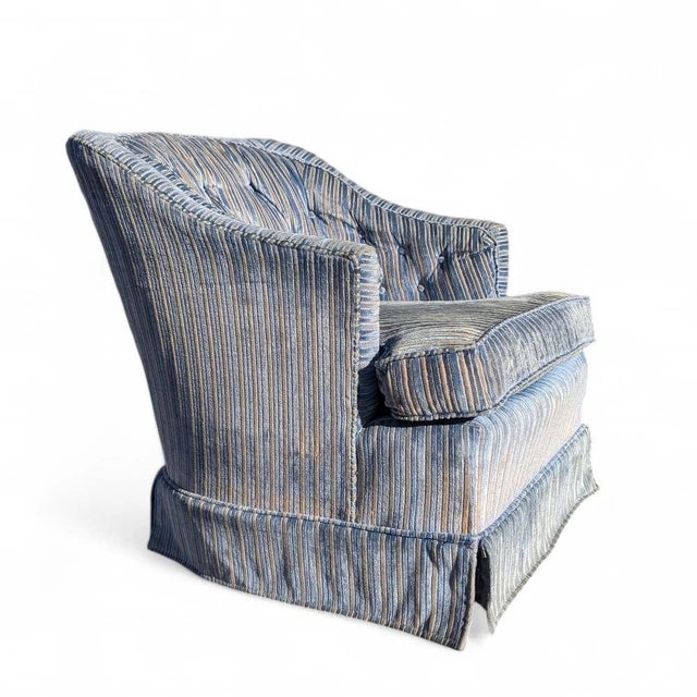 Blue Vintage Blue Striped Velvet Swivel Lounge Chair, Late 20th Century For Sale - Image 8 of 13