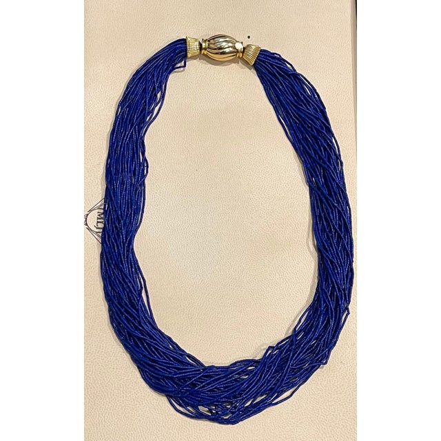 Metal Certified Vintage Lapis Lazuli Multi Strand Necklace 14 Kt Yellow Gold Clasp For Sale - Image 7 of 18