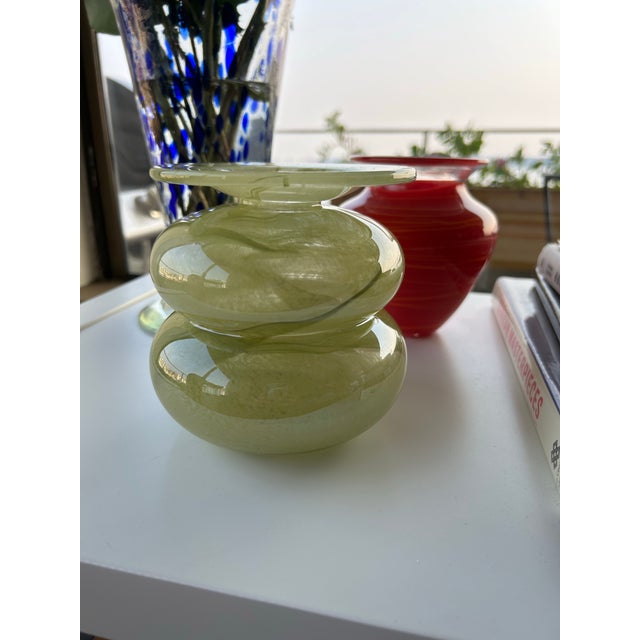 1980s Vintage Handblown Chartreuse Art Glass Vase For Sale - Image 5 of 6