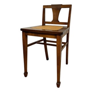 Vintage Arts & Crafts Style Wooden Side Chair With Caned Seat and Shaped Back Splat For Sale