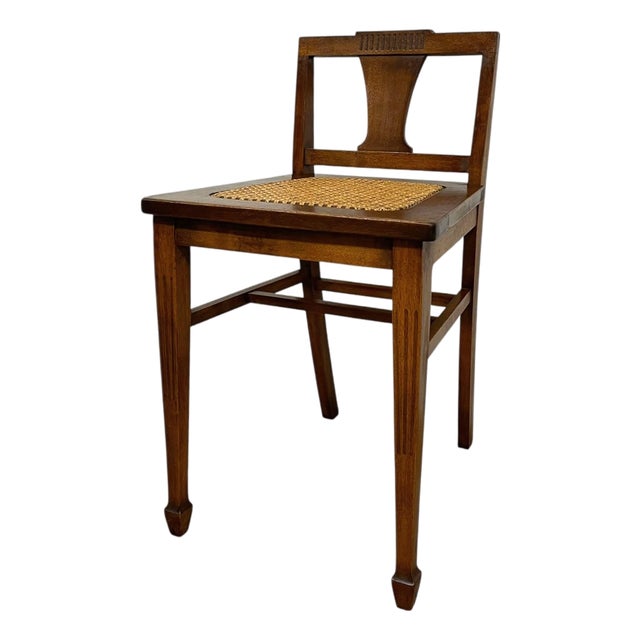 Vintage Arts & Crafts Style Wooden Side Chair With Caned Seat and Shaped Back Splat For Sale