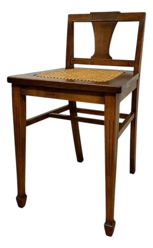 Vintage Arts & Crafts Style Wooden Side Chair With Caned Seat and Shaped Back Splat