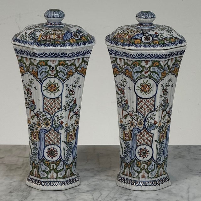 Set of Three Antique Boch Frères Keramis Hand-Painted Lidded Vases For Sale - Image 12 of 18