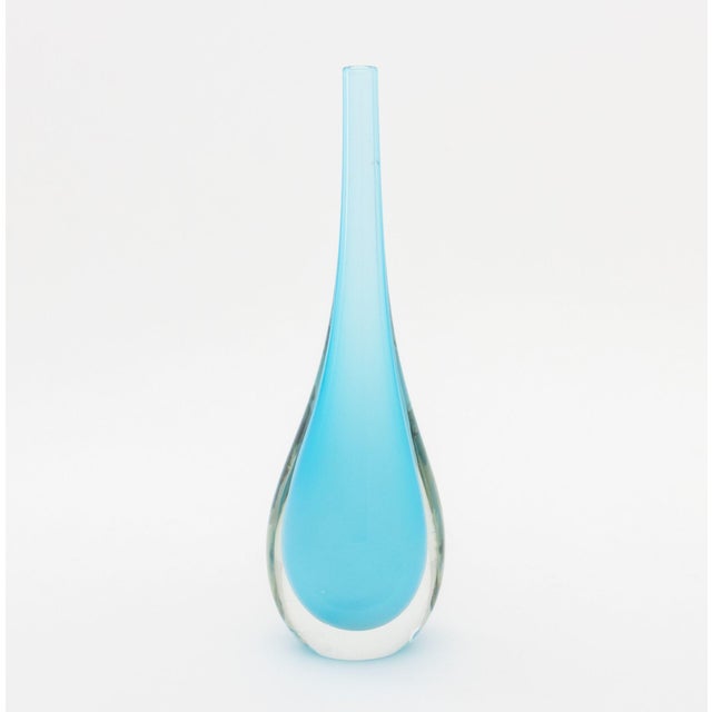 Murano Sommerso Light Blue Bottle Neck Vase, unmarked. 10.5" H x 3.25" Diameter. Provenance: From a Park Avenue Estate.