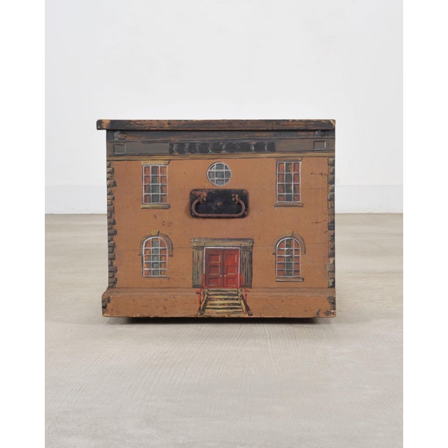 Camel 19th C. Country English Georgian House Facade Painted Trunk For Sale - Image 8 of 18