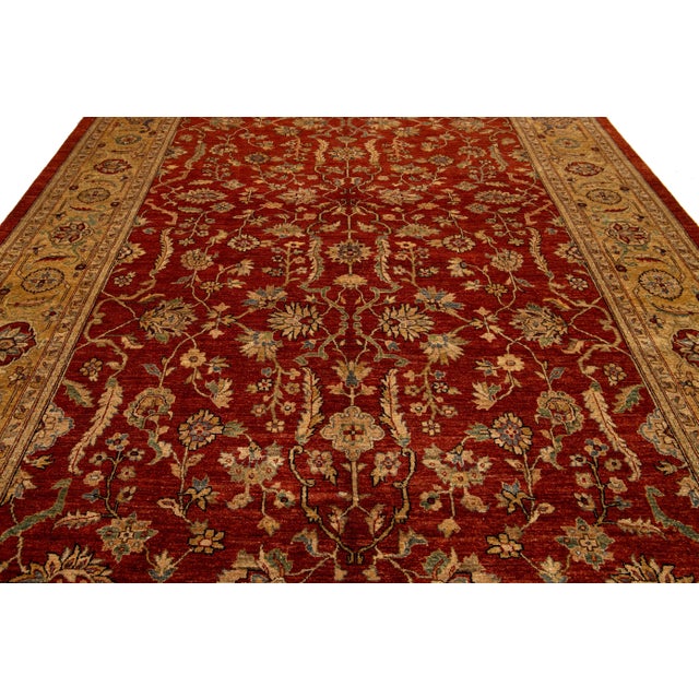 Textile Modern Paki Peshawar Designed Wool Rug in Red - 9′ × 11′6″ For Sale - Image 7 of 9