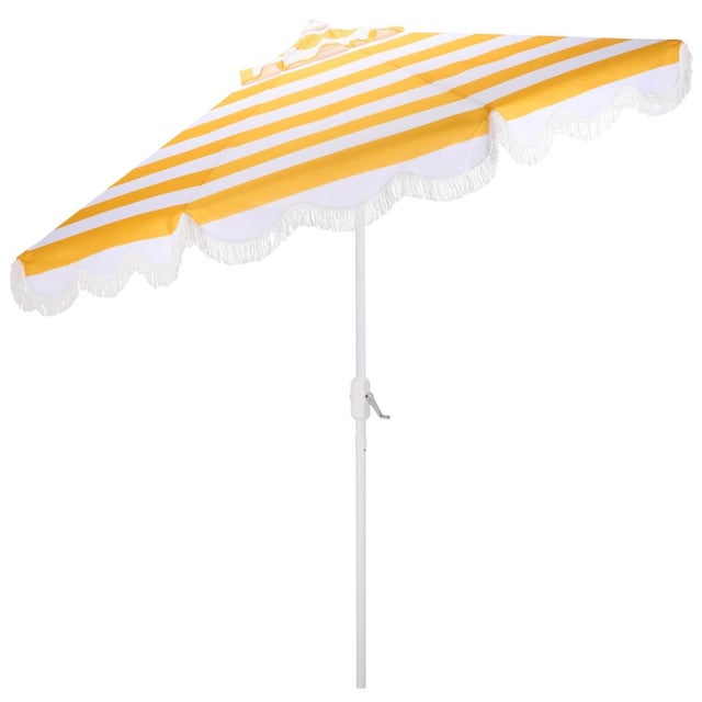 Yellow Lucerna 9 Ft Crank Umbrella, Yellow Stripe/White Pole For Sale - Image 8 of 9