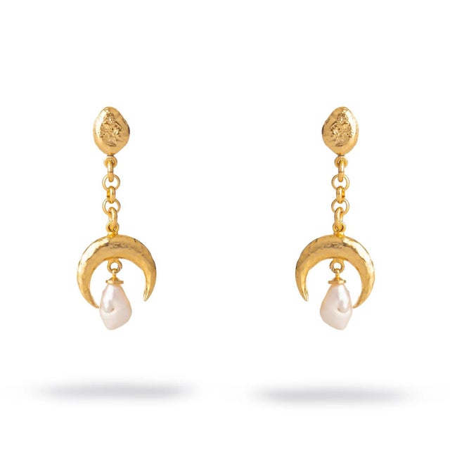 Bronze Mystic Moonlight Pearl Gold Earrings, A Pair For Sale - Image 8 of 11