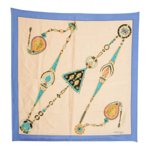 CARTIER Silk Scarf Blue and Salmon Precious Jewels New in Box Paris France