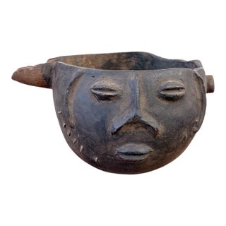 Vintage Kuba Wooden Cup Figural Head Congo 8.5" W For Sale