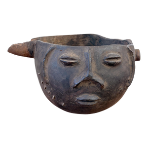Vintage Kuba Wooden Cup Figural Head Congo 8.5" W