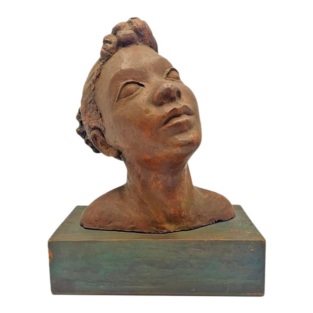 1970s Katherine Kadell Clay Bust Sculpture Female Portrait, Los Angeles Modern Art For Sale