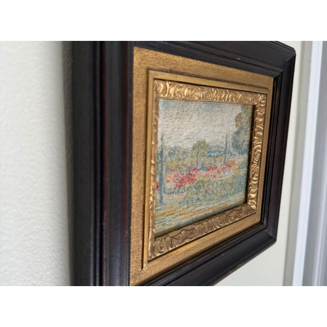 Victorian Antique Irish Petit Point Needlepoint Art of Garden Landscape For Sale - Image 3 of 9