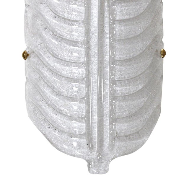 Glass Italian Hand-Blown Murano Glass and Brass Feather Wall Sconces, 1990s, Set of 2 For Sale - Image 7 of 11