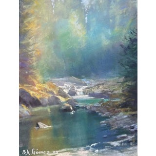 Learner, Olympic Peninsula by Bruce A Gómez | Pastel Landscape of a serene river scene For Sale