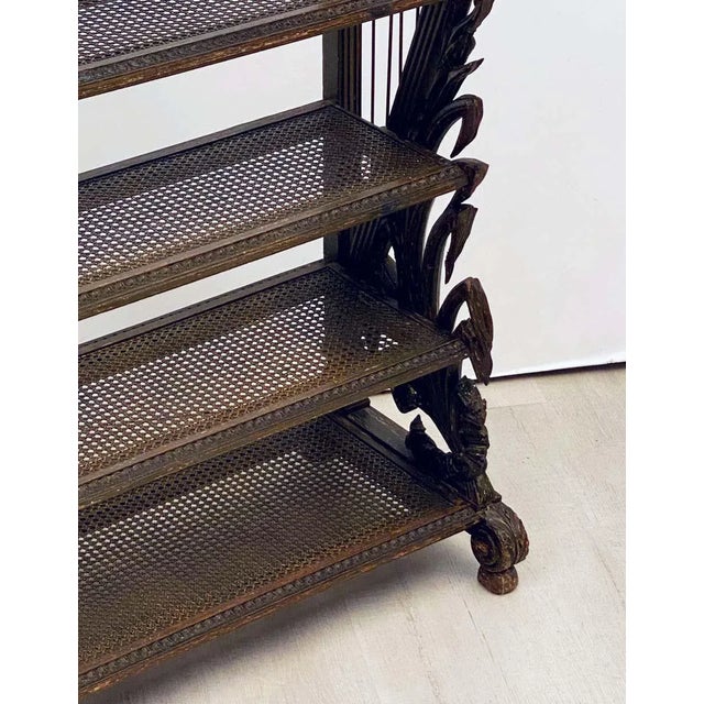 Brown French Carved Etagere With Caned Shelves With Marble Top For Sale - Image 8 of 13