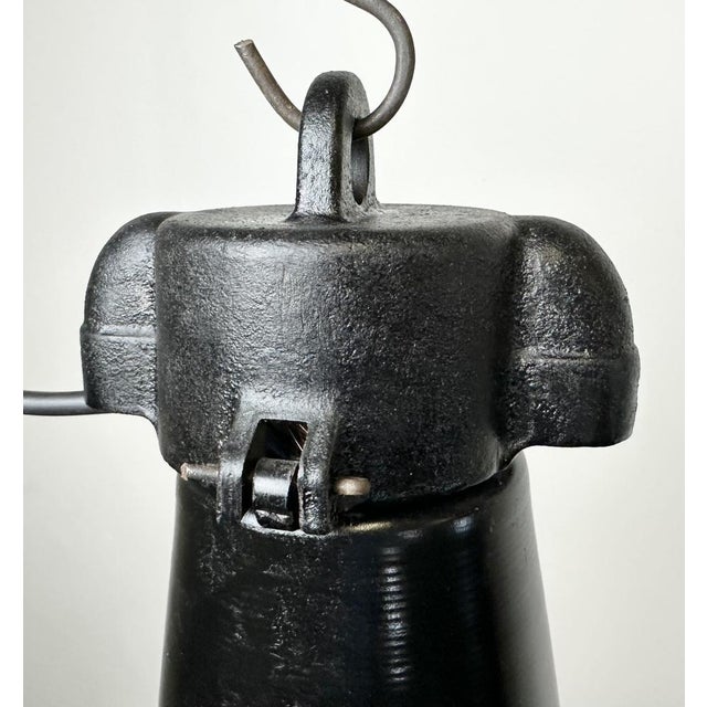 Black Industrial Black Pendant Factory Lamp with Cast Iron Top, 1970s For Sale - Image 8 of 17