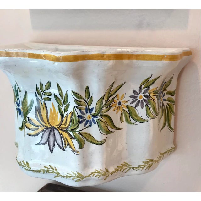 Vintage Faience Wall Pocket Flower Pot For Sale - Image 4 of 7