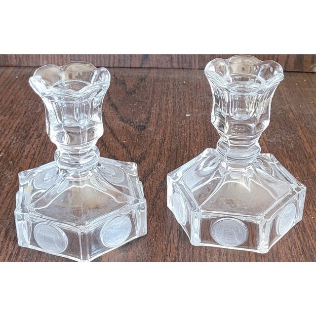 Fostoria Coin Clear Glass 3‑Piece Set – 8" Vase & Candleholders Mid‑Century 50s Product Line: Coin Dot Pattern: Dolly...