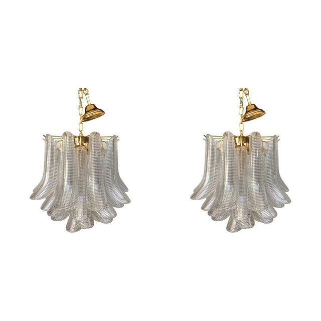Contemporary Mazzega Style Murano Glass "Selle" Chandelier Gold 24k metal frame. chandelier diameter 50 cm = 19.7 "...