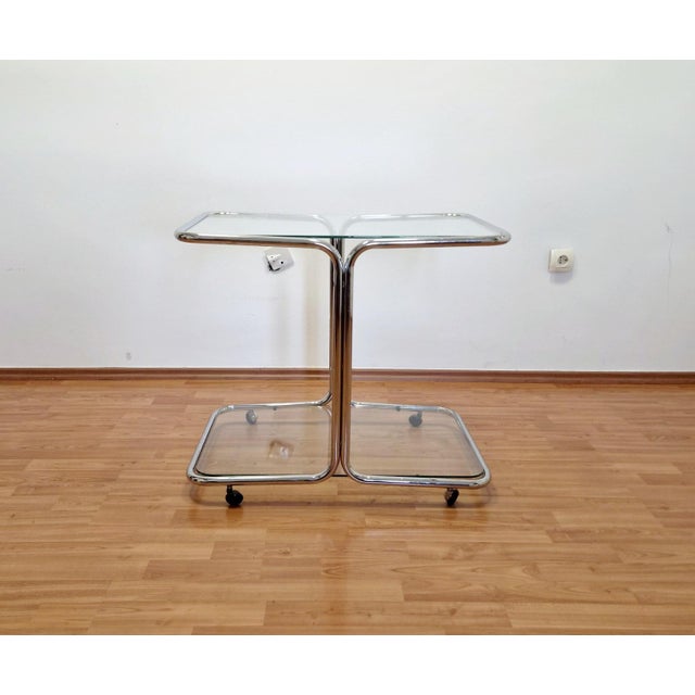 1960s Mid-Century Modern Chrome and Glass Bar Cart, Italy, 1960s For Sale - Image 5 of 14