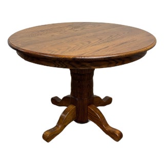 Vintage Mission Arts and Crafts Style Tiger Oak Pedestal Dining Table For Sale