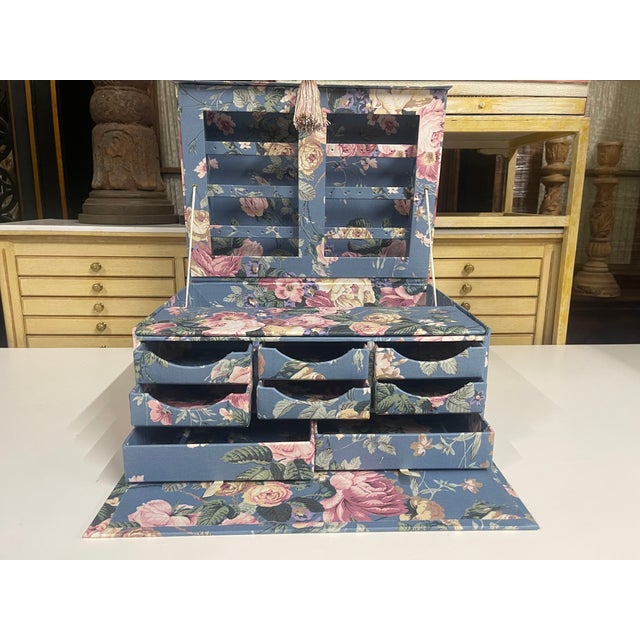 Textile Vintage Fabric Covered Domed-Top Jewelry Box and Photo Frame For Sale - Image 7 of 15