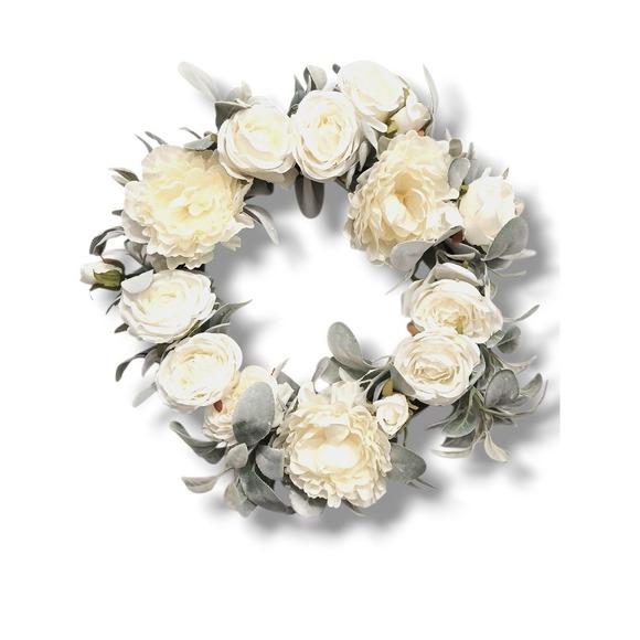 English White Roses & Sage Door Wreath 17" Flower Elegant Summer Spring Gorgeous For Sale - Image 13 of 17
