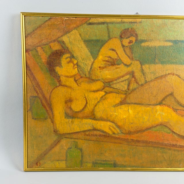 Nazzareno Vitali, Figures on the Beach, 1983, Mixed Media Painting For Sale - Image 3 of 11
