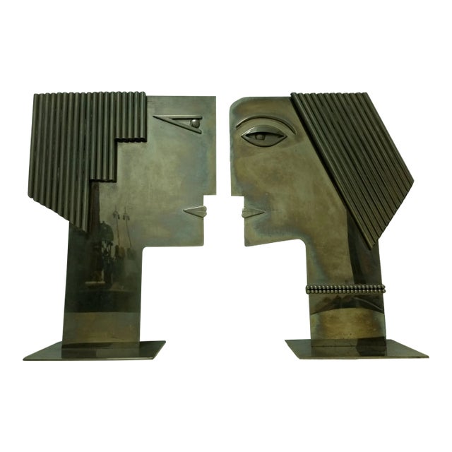 1970s Austria Pair Modernist Profile Head Sculptures tamped Hagenauer Wien - a Pair For Sale