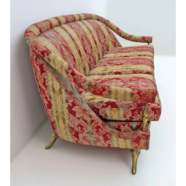 1950s French Art Deco Style Brass and Fabric Sofa, 1950s For Sale - Image 5 of 10