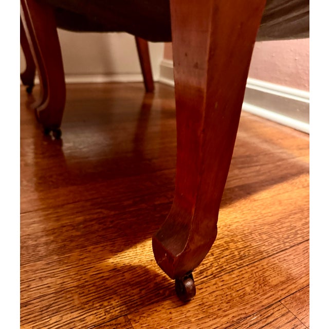 Late 19th Century Pair of Antique Mahogany Victorian Parlor Throne Armchairs on Castors, Circa 1880's For Sale - Image 5 of 10