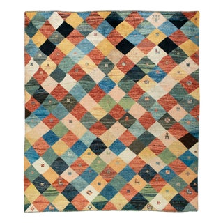 Gabbeh Nomad Rug with Diamond Pattern with Natural Colors For Sale