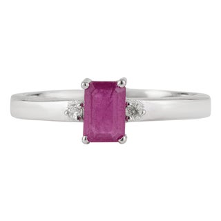 Dainty 0.69 Ct Octagon Ruby & Diamond Three Stone Ring in 925 Sterling Silver Size 6 For Sale