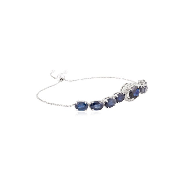 Contemporary Modernist 5.86 Ct Blue Sapphire and Diamond Adjustable Bracelet in 14k Gold For Sale - Image 3 of 14