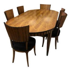 1990s Italian Art Deco Style Dining Table & Chairs - Set of 7